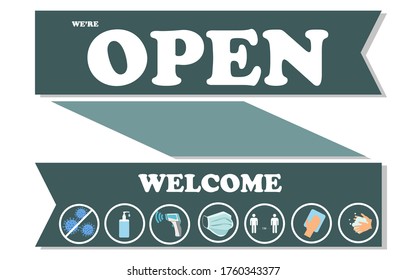 Vector illustrated sign that says " WE'RE OPEN" icon 