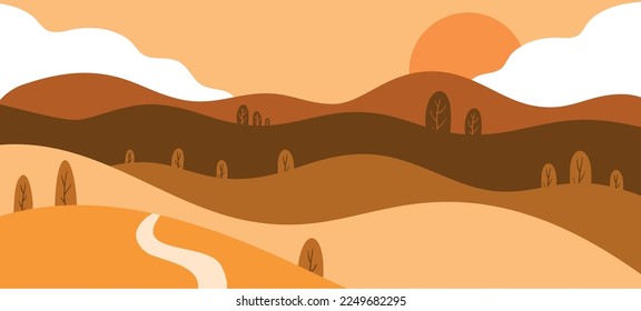 Vector illustrated simple shape evening valley