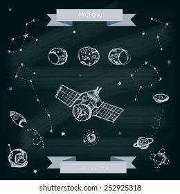 Vector illustrated space collection. Hand drawn galaxy symbols