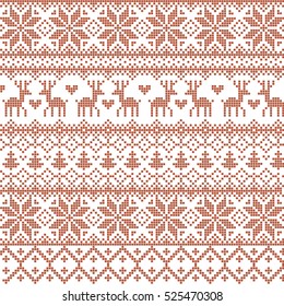 Vector illustrated traditional red nordic pattern with deers, hearts, snowflakes and Christmas trees