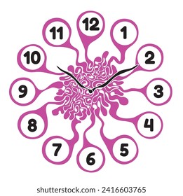 Vector illustrated unusual analog clock template with numbers