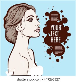 vector illustraten portrait of a woman bride . copy space