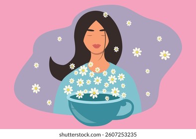 vector illustratiion in flat style on the theme of relaxing, calming tea