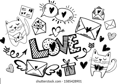 Vector illustratin of romantic doodle / Hand drawn / Set doodle for Valentine day