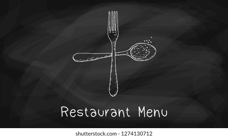 Vector Illustratin of Spoon and Fork  Restaurant Menu Template Chalkboard Sketch Style