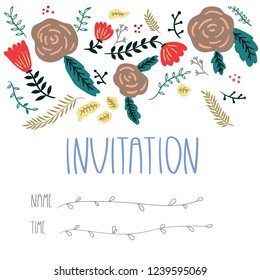 Vector illustrating invitation with floral print. Ready to print for your event.