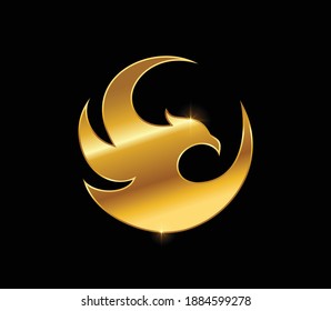 A Vector Illustratio of Golden Bird Circle Sign with black background and gold shine effect