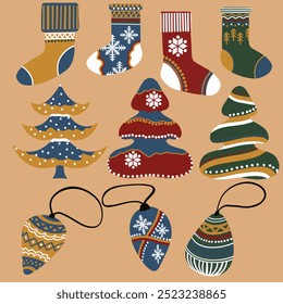 Vector illustratio, set of christmas and new year icons fot decoration	
