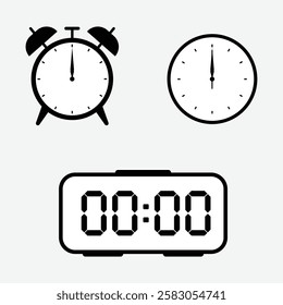 vector illustration of 0 o'clock, timer and 0 o'clock alarm