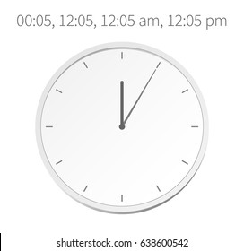 Vector illustration 00:05, 12:05, 12:05 am, 12:05 pm