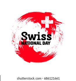Vector illustration for 1 august Switzerland national day in grunge style. Design template poster, banner, flayer, greeting, invitation card. Swiss Independence day card. Swiss flag day design.