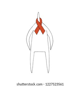 Vector illustration. 1 December. Red ribbon. Hand vector stick figure illustration. Character people. Outline man.