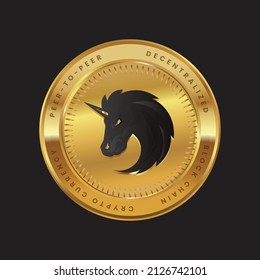 Vector illustration of 1 inch Network crypto currency blockchain logo isolated on Black background on gold coin. Block chain 1inch logo for web or print.  svg
