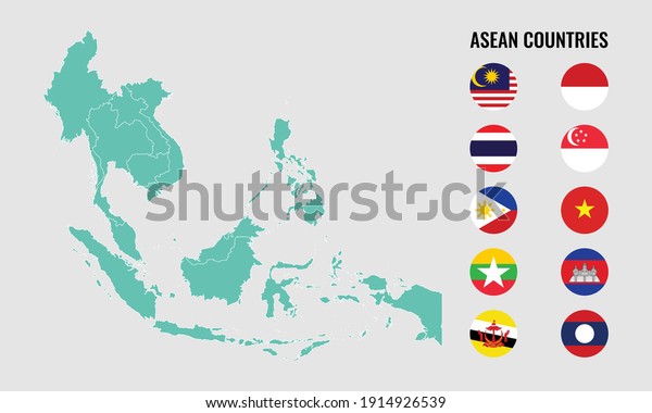 Vector Illustration 10 Asean Countries Map Stock Vector (Royalty Free ...