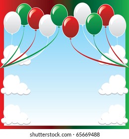 Vector Illustration of 10 balloons with red and green background and a place for text or imagery.
