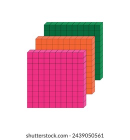 Vector illustration of 10 by 10 flats formed by small cubes, school, exact sciences, mathematics.