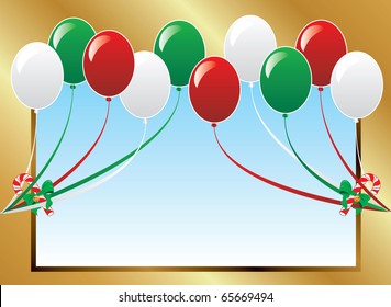 Vector Illustration of 10 Christmas balloons with candy canes background and a place for text or imagery.