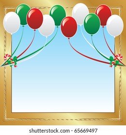 Vector Illustration of 10 Christmas balloons with candy canes background and a place for text or imagery.