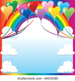 Vector Illustration of 10 Heart balloons with a colorful background and a place for text or imagery.
