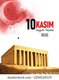 Vektorgrafik. 10 kasim Gedenktag 10. November Todestag Mustafa Kemal Ataturk , erster Präsident der Türkischen Republik. Übersetzung Türkisch. 10. November, respektieren und erinnern.