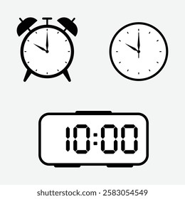 vector illustration of 10 o'clock, timer and 10 o'clock alarm