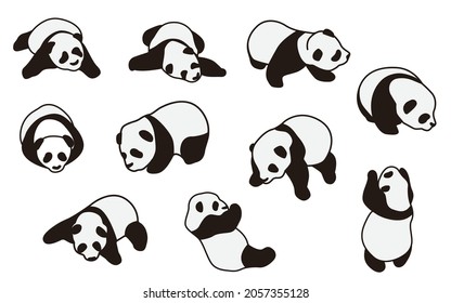 Vector illustration of 10 pandas.