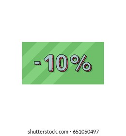 Vector illustration, - 10% tag with hand drawn lettering on a trendy geometrical background