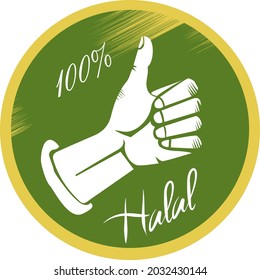 vector illustration of 100% halal label with thumbs up