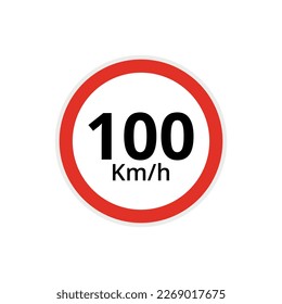 Ilustración vectorial de 100 kilómetros por hora límite de velocidad, icono plano de señalización de tráfico.