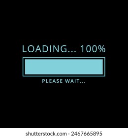 Vector illustration of 100% loading progress bar, buffering, downloading, uploading and loading icon.