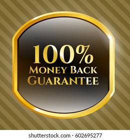 Vector illustration of 100% Money Back Guarantee icon in black and golden.

