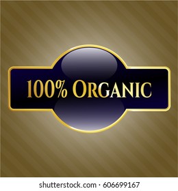 Vector illustration of 100% Organic shiny emblem icon in Blue
