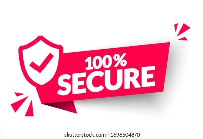 Vector Illustration 100 Percent Secure Label. Modern Web Banner Element With Shield Icon