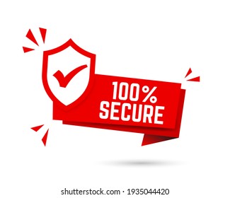Vector Illustration 100 Percent Secure Label. Modern Web Banner Element With Shield Icon

