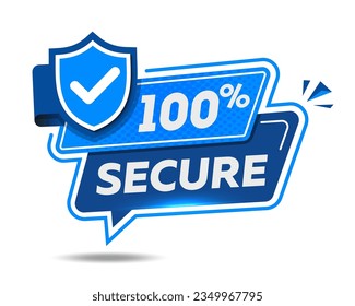 Vector Illustration 100 Percent Secure Label With Shield Icon