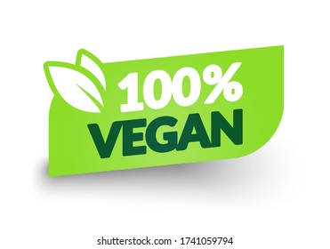 Vector Illustration 100 Percent Vegan Label. Modern Web Button Design