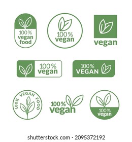 Vector Illustration 100 Percent Vegan Food Label Set