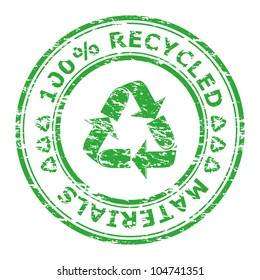 Vector illustration of 100% recycled materials stamp isolated on a white background