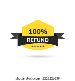 Vector illustration of a '100% Refund' icon in yellow and black, representing a full money-back guarantee. This design is perfect for promoting customer assurance, highlighting return policies.