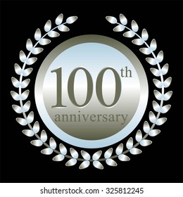 Vector illustration of 100 th anniversary. Silver laurel wreath on a black background.