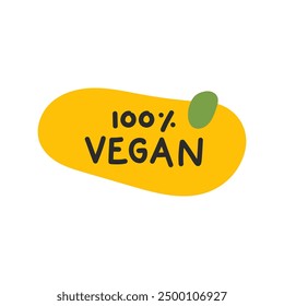 Vector illustration of a '100 Vegan' label with bold black typography and green leaf accents. Ideal for vegan product branding, eco-friendly packaging, and plant-based marketing