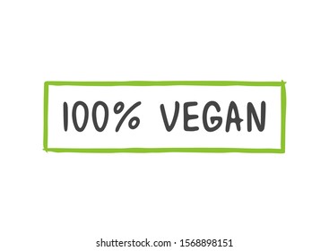Vector Illustration. 100% Vegan Product. Nature Ingredients. Template for Badge, Logo, Tag and Label. Ecological Lifestyle. Objects Isolated on White Background.