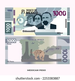 Vector Illustration of 1000 Mexican peso note Isolated on white background, scalable and editable eps