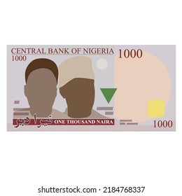 Vector Illustration of 1000 Nigerian Naira note. Flat naira currency Isolated on white background, scalable and editable eps