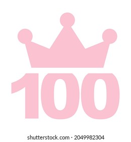 Vector Illustration Of 100th Birthday Party Pink Clip Art Icon - Number One Hundred With A Crown