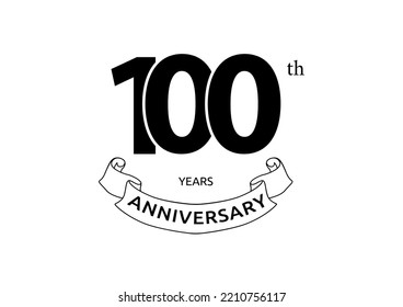 Vector illustration of 100th Years Anniversary logo with black color on white background. Black and white anniversary logo celebration. Good design for invitation, banner, web, greeting card, etc.
