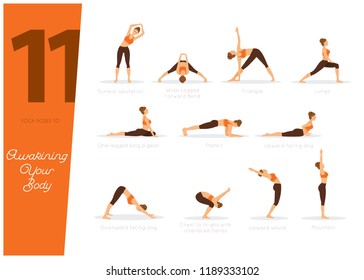 Vector illustration of 11 poses to awaking your body