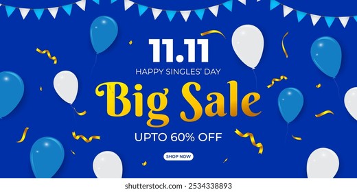 Vector illustration of 11 11 Singles' Day Sale social media template