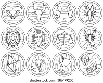 Vector illustration of 12 Abstract Zodiac Signs