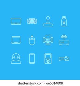 Vector Illustration Of 12 Accessory Icons. Editable Pack Of Video Chat, Loudspeaker, Usb Card And Other Elements.